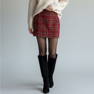 Vintage 90’s Ann Taylor Red Plaid Tweed Mini Skirt